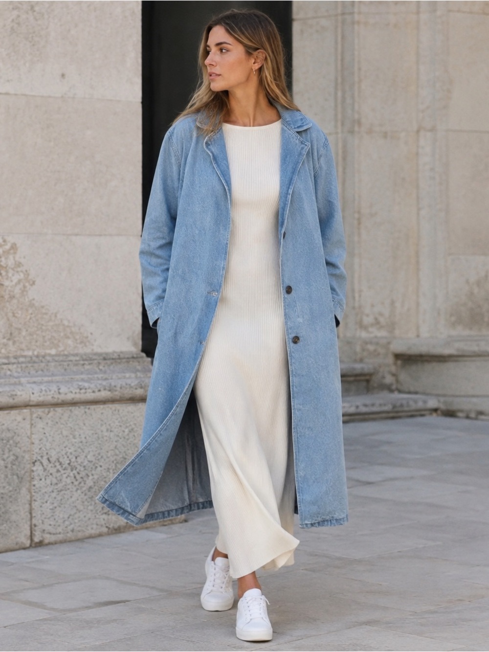 Vintage 90s Minimalist Oversized Denim Duster Coat Size XL Longline Jean Trench
